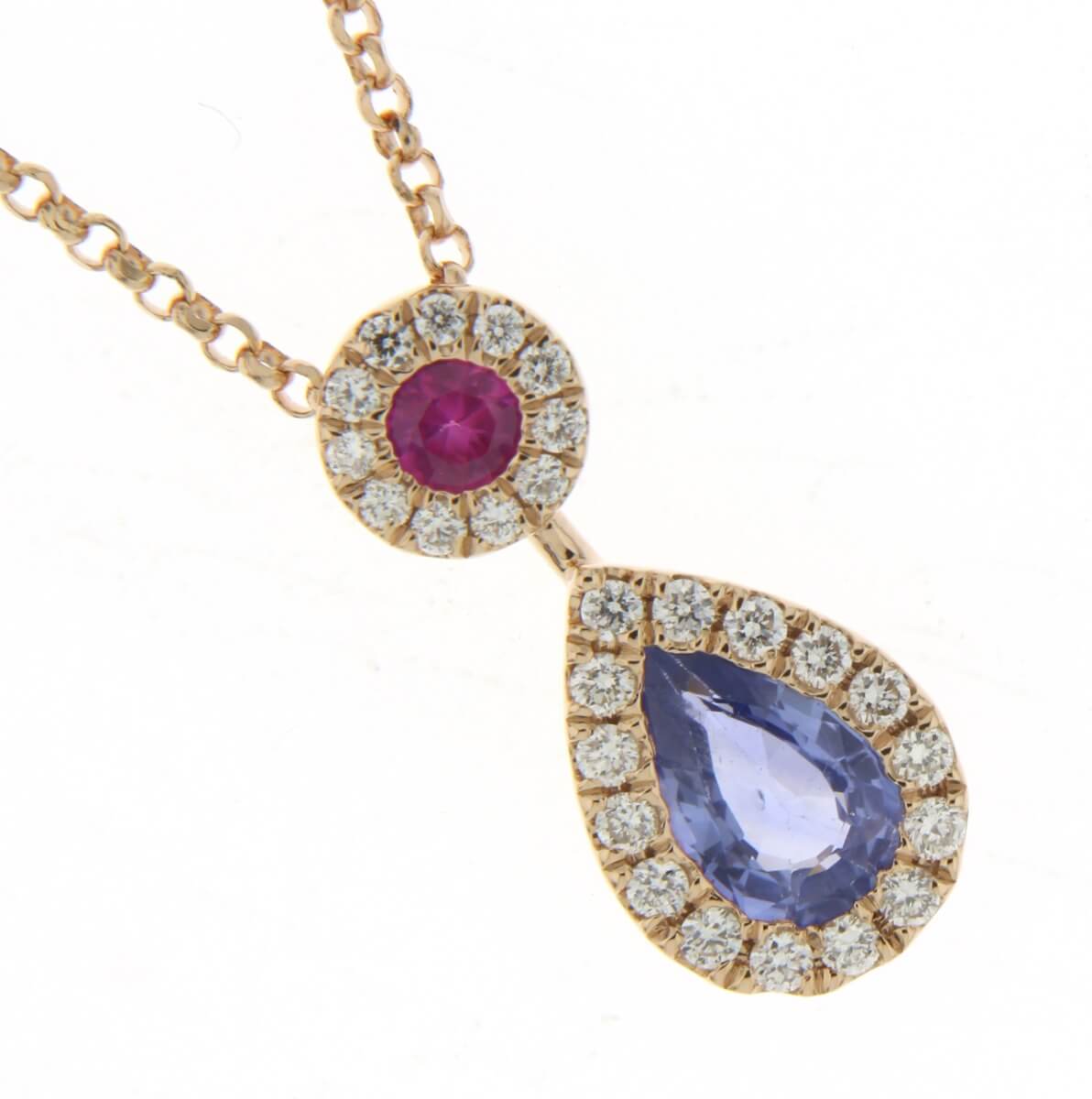 18ct rose gold sapphire and diamond pear shaped drop pendant and chain p28031kp18v01005