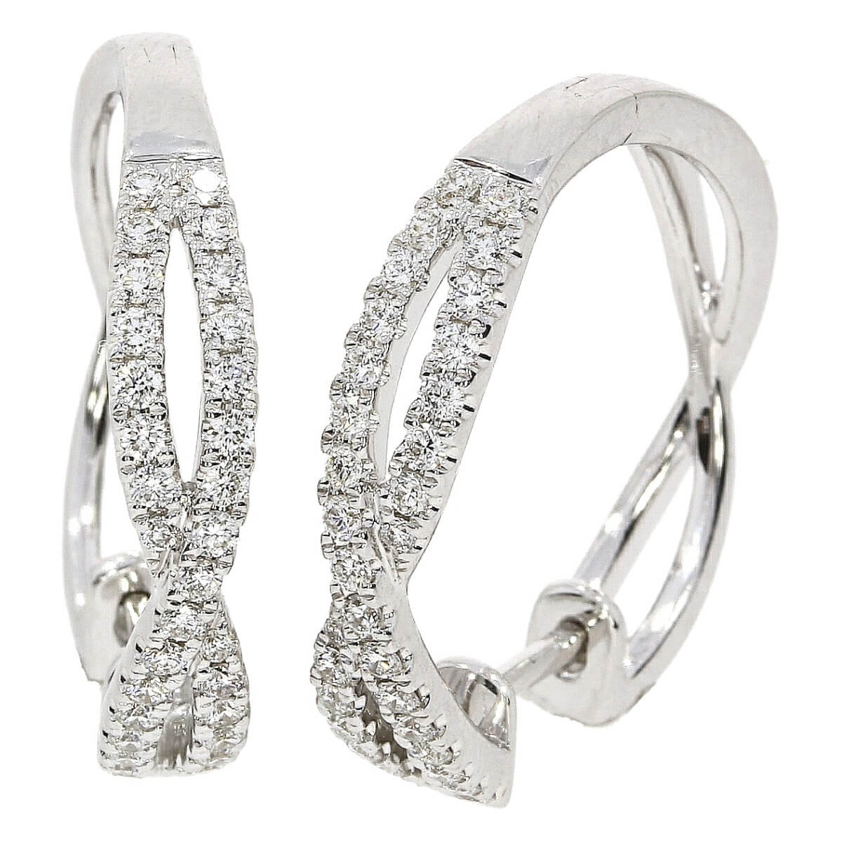 18ct white gold diamond set double band crossover style hoop earrings d327