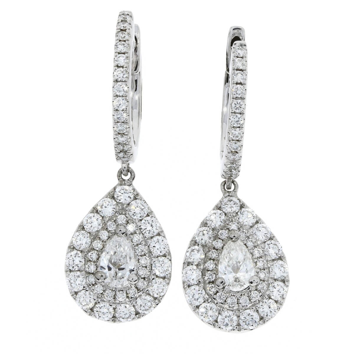 18ct white gold pear shaped drop style diamond earrings 19706g8