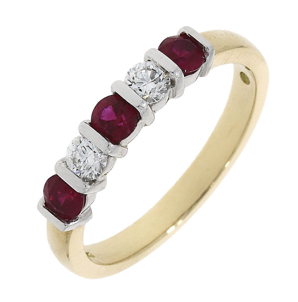 18ct yellow and white gold five stone ruby and diamond eternity ring 31550g5