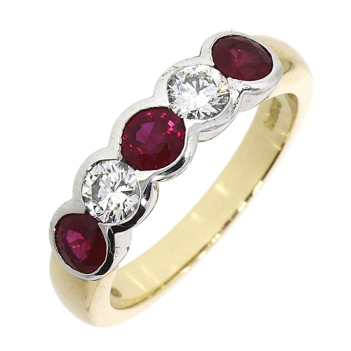 18ct yellow and white gold five stone ruby and diamond five stone ring 33690c1