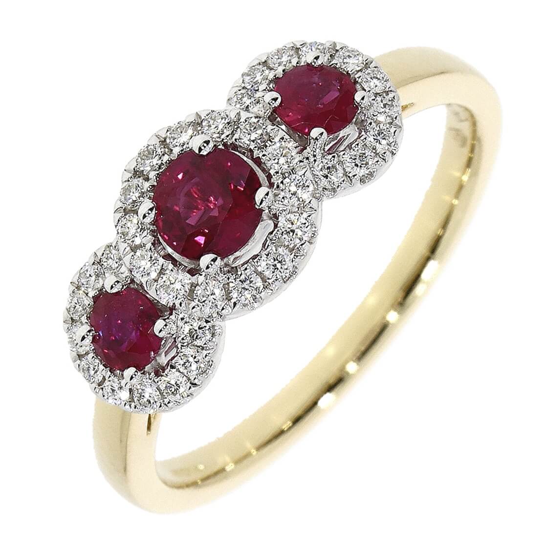 18ct yellow and white gold ruby and diamond three cluster style ring g1122