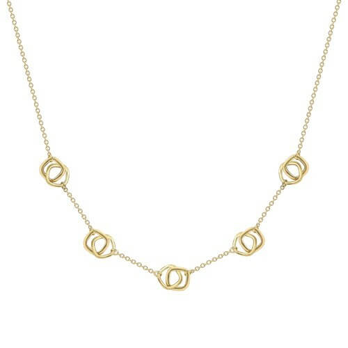 18ct yellow gold double cushion shaped link necklet with trace chain cb240 17