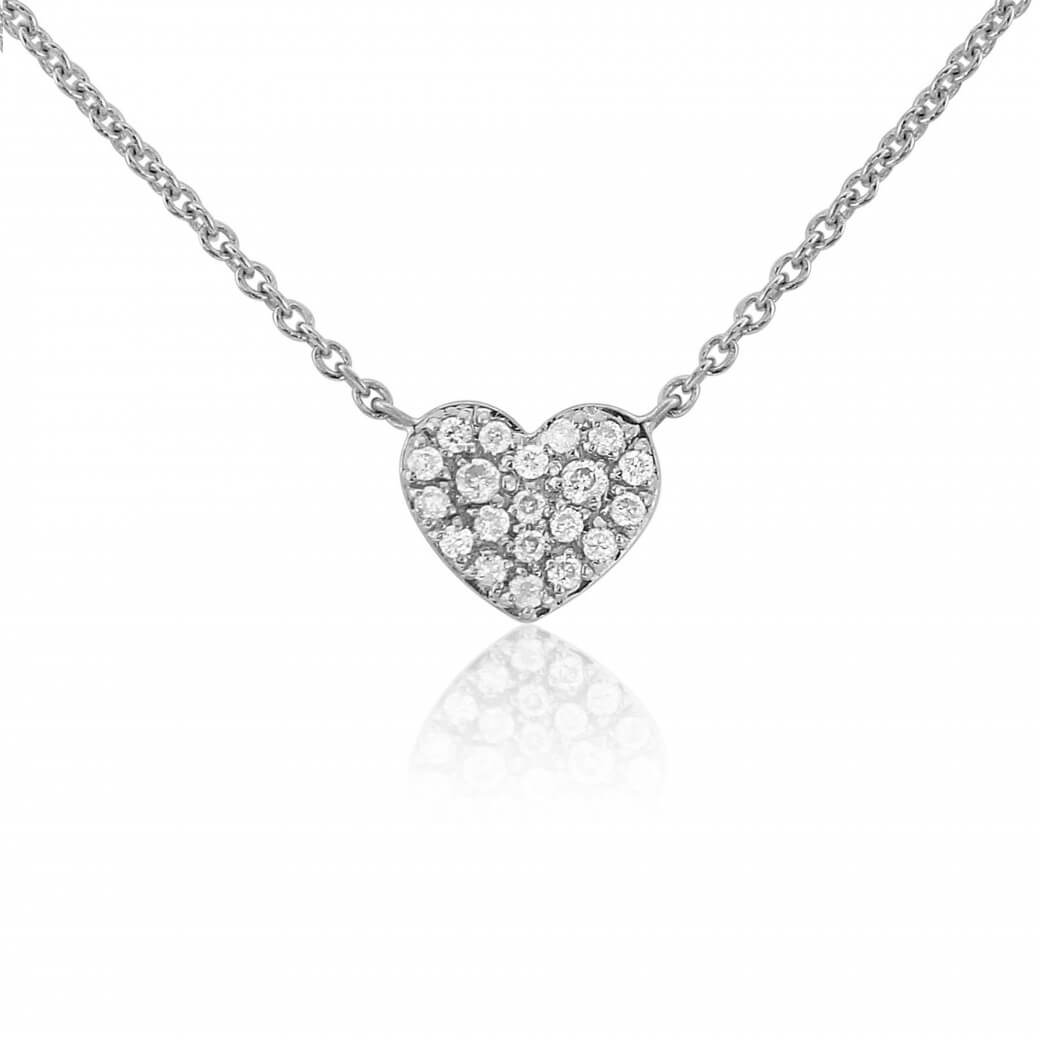 9ct white gold heart shaped diamond pendant on fine trace chain with bolt ring catch 2u62wd