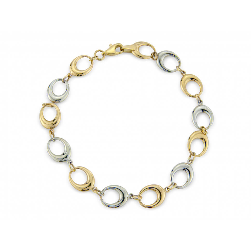 9ct yellow and white gold oval linked bracelet with trigger catch 2u27 7