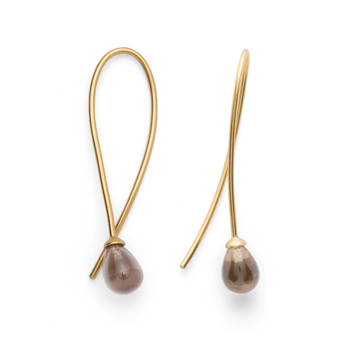 bastian gold on silver wire drop earring with smoky quartz dropper 28230