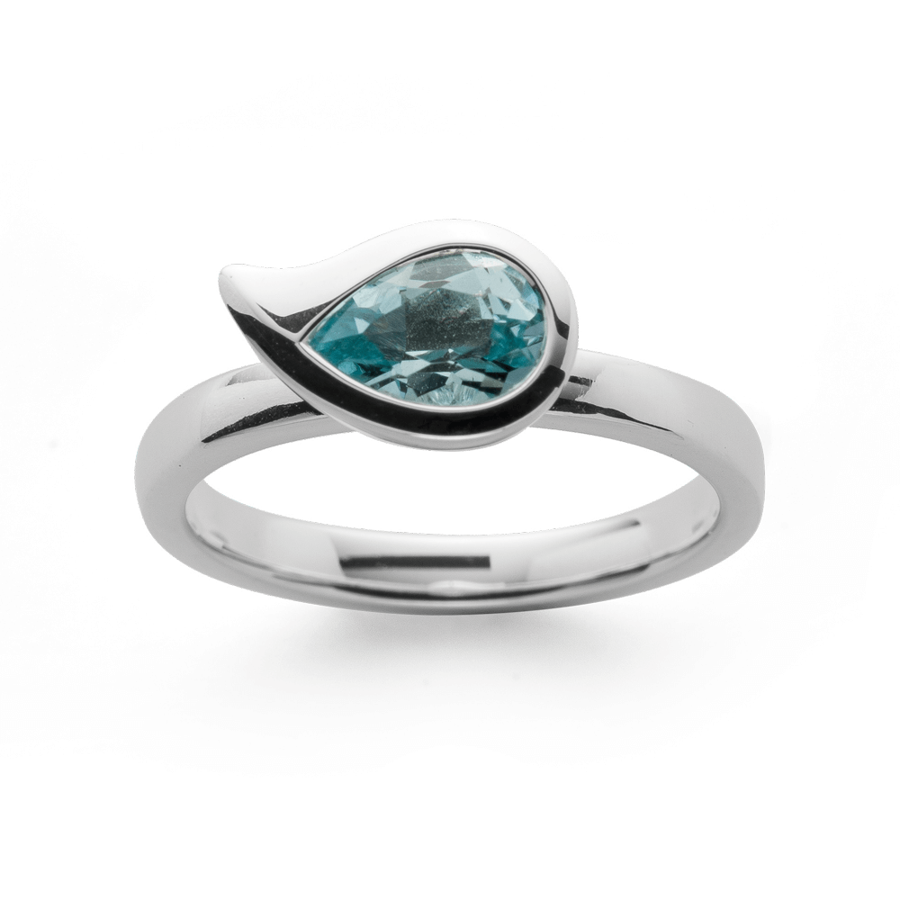 bastian silver blue topaz pear shaped dress ring with plain polished rubover setting 38440
