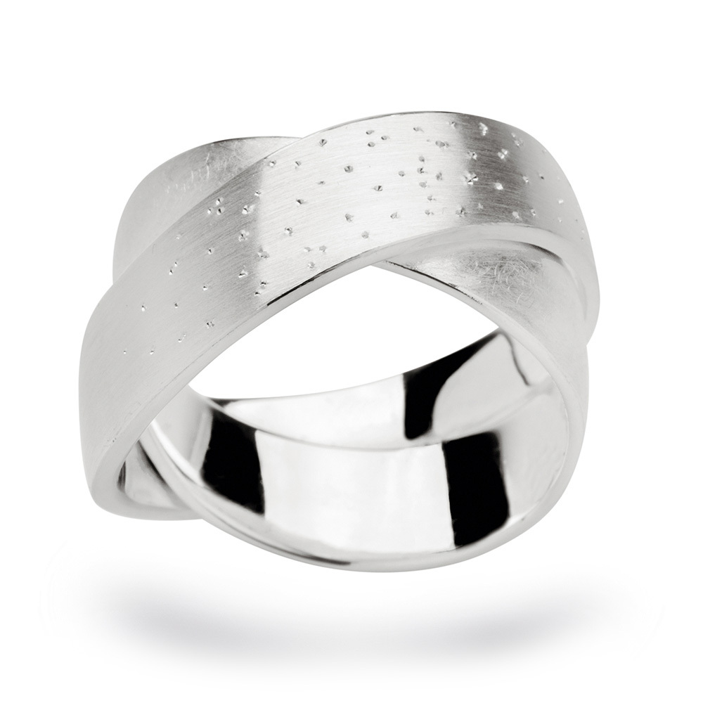 bastian silver diamond dust broad crossover design ring size 52 12501