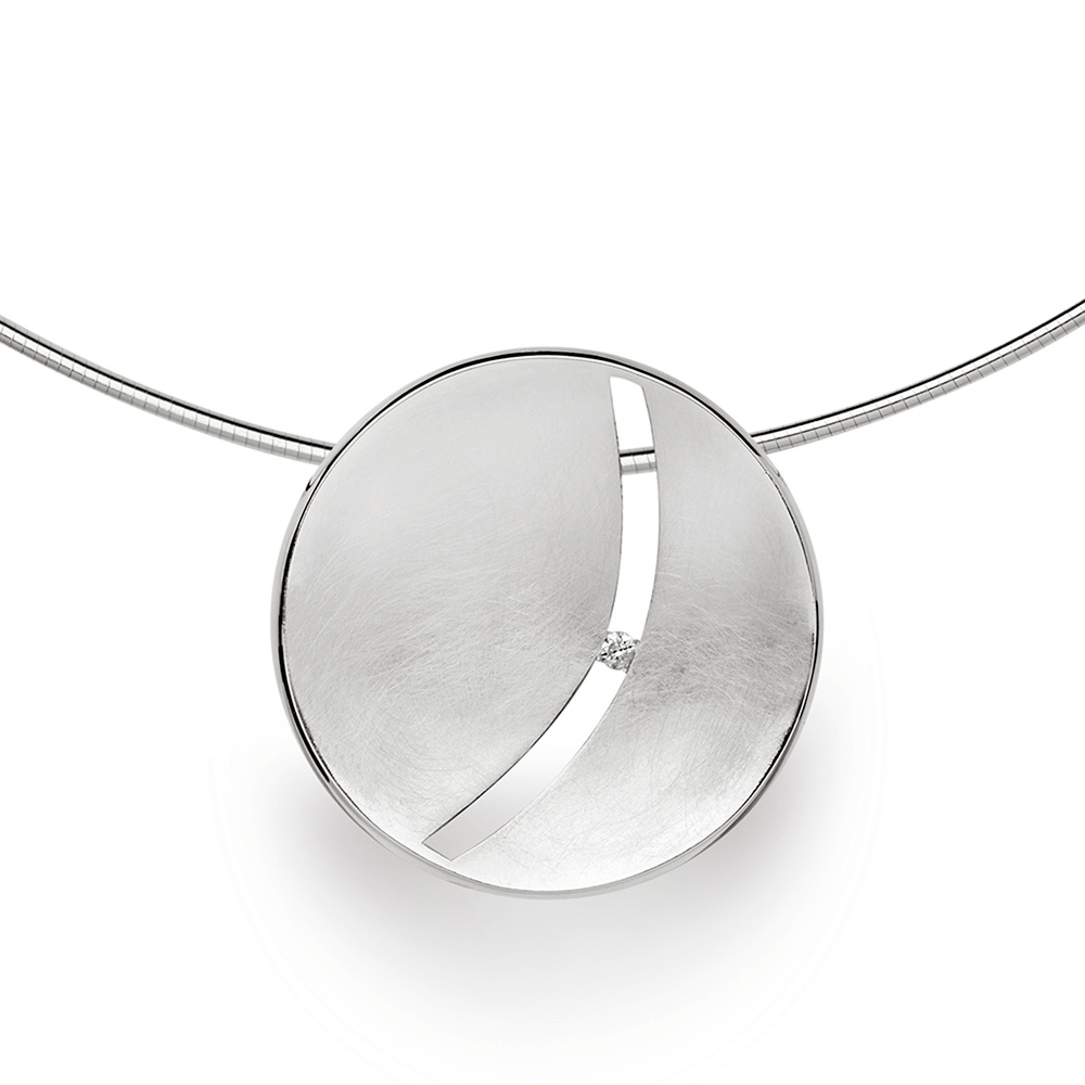 bastian silver large satin disc pendant set with one diamond 12584