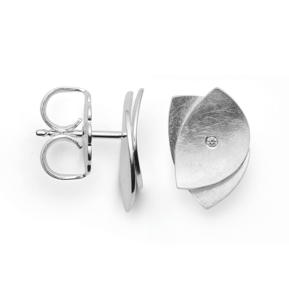 bastian silver matt double leaf stud earring with single diamond in eachdiamond weight 002ct 38260