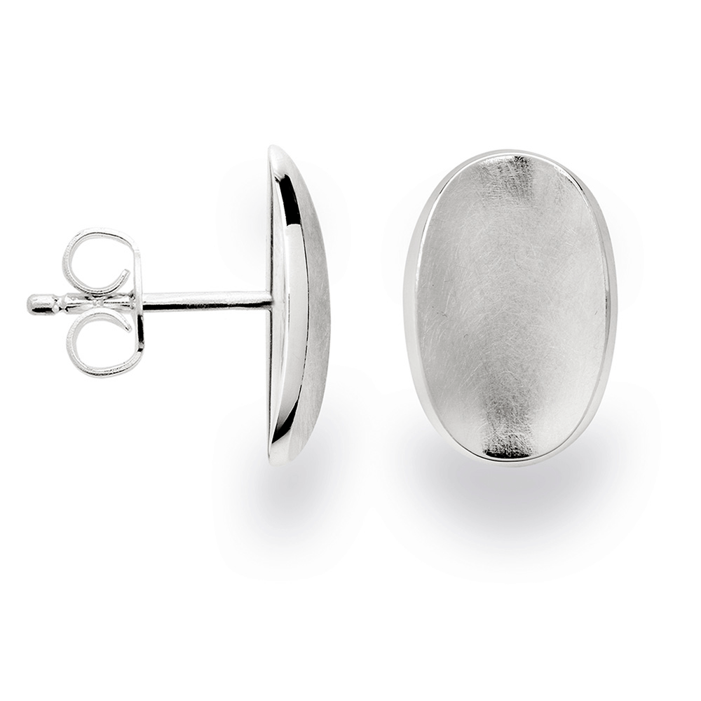 bastian silver matt oval concaved stud earrings 12578