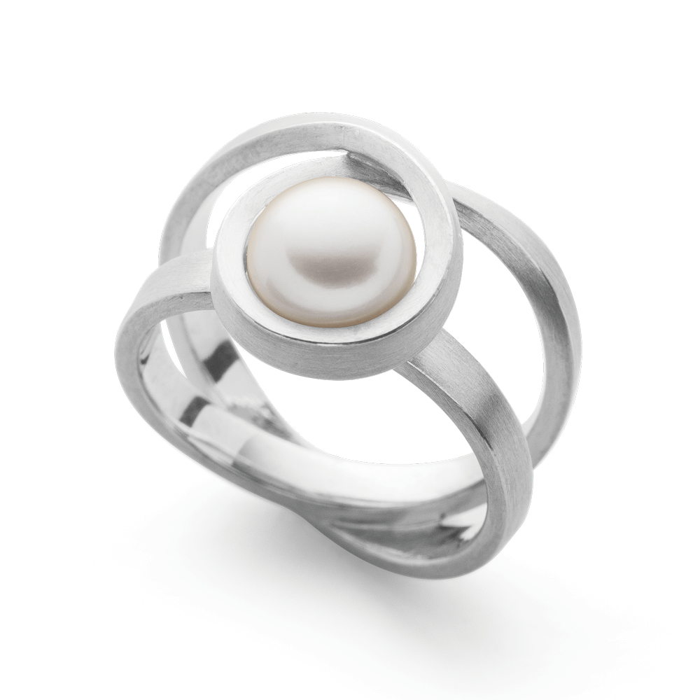 bastian silver pearl ring with double band 38381