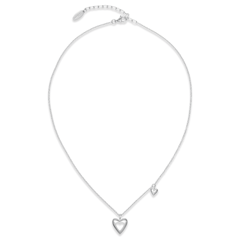 bastian silver pendant with two matt finish hearts attached to an anchor link chain with trigger catch 33300