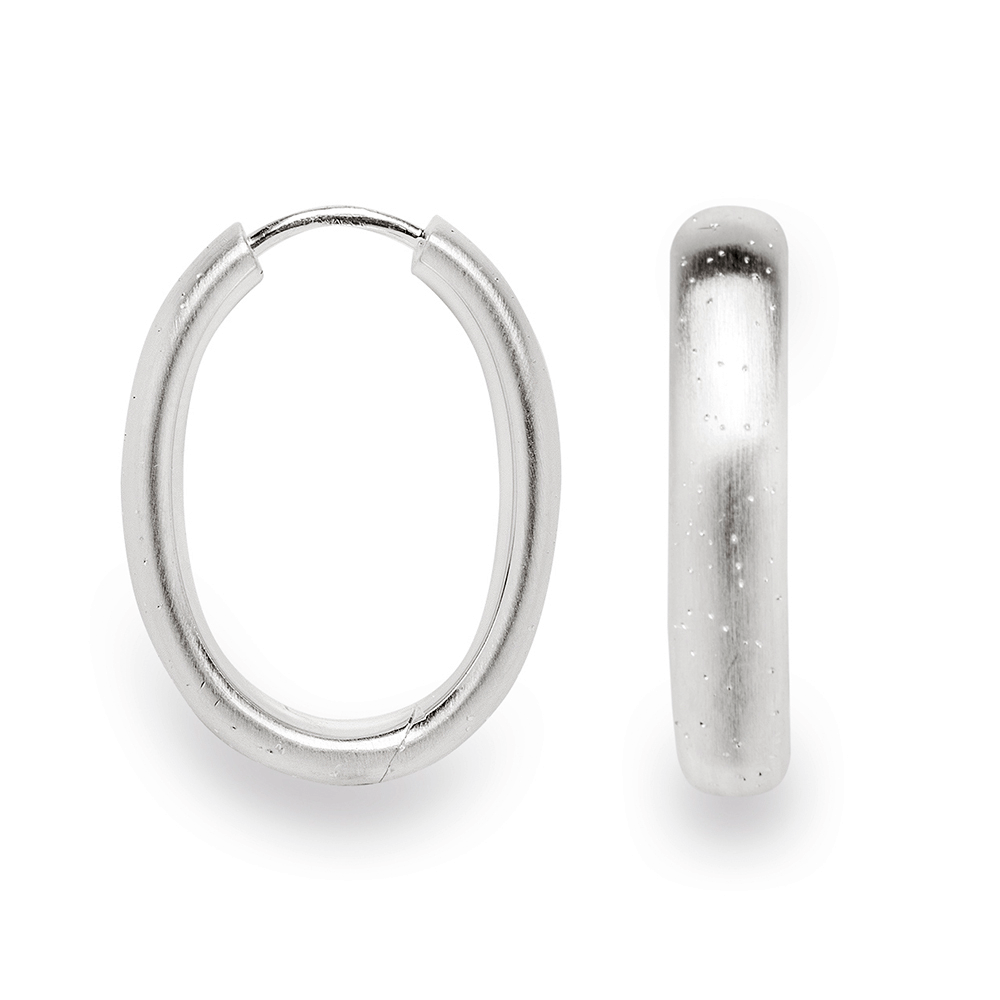 bastian silver plain hoop design earrings with a diamond dusted surface 12063