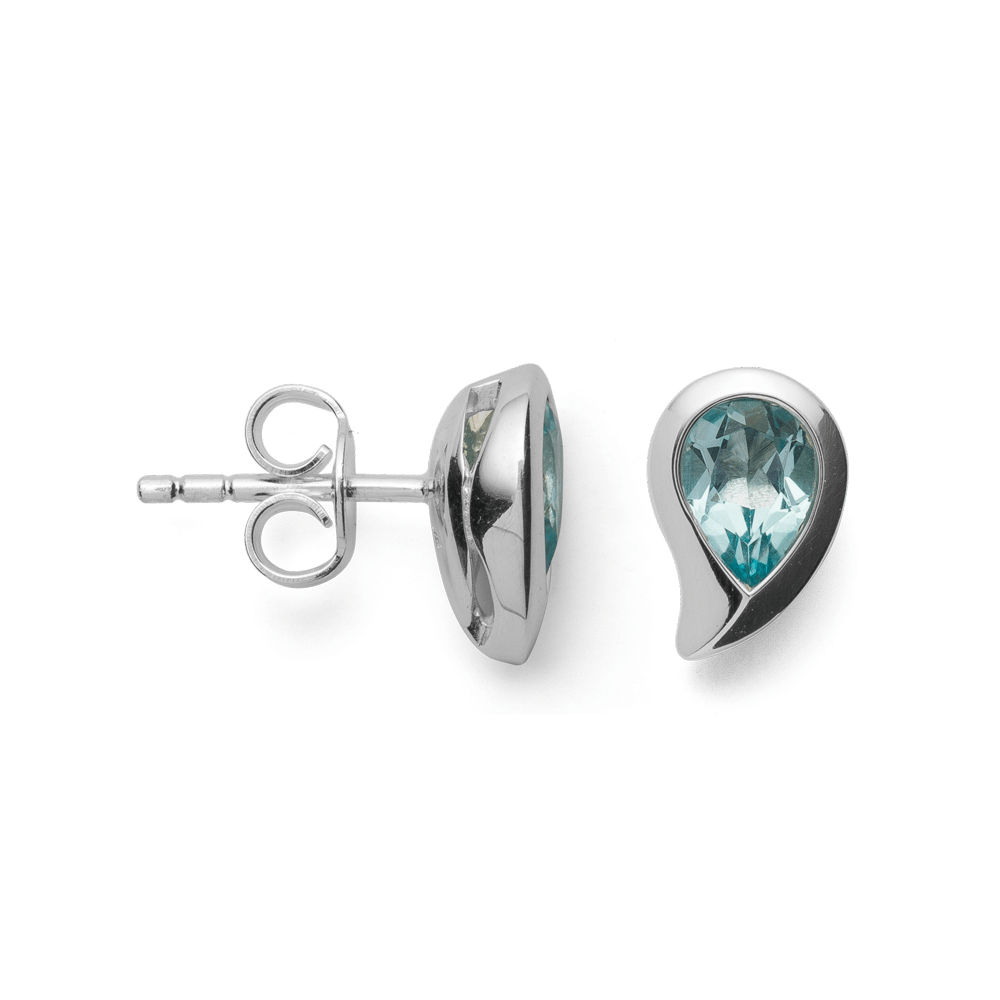 bastian silver plain polished pear shaped blue topaz stud earrings with rubover settings and french fittings 38450