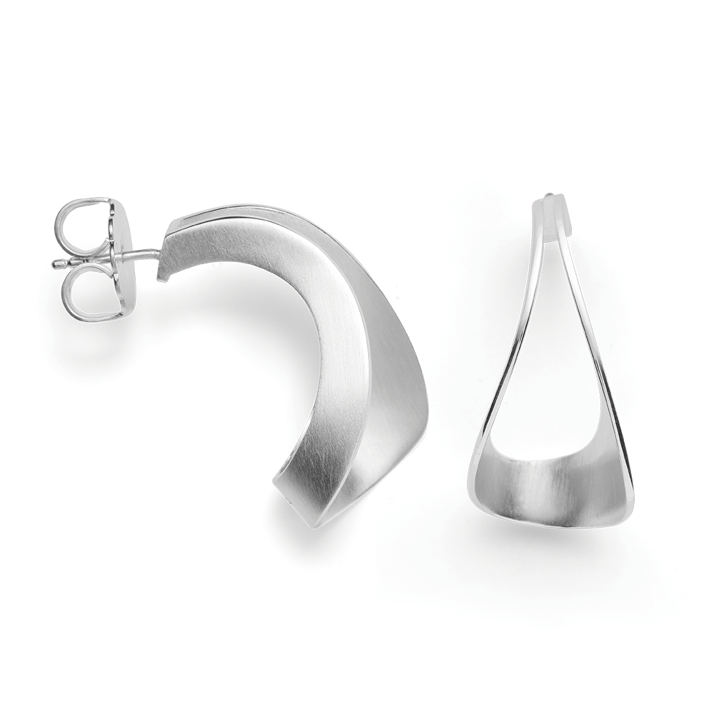bastian silver satin finish abstract open flat edge drop earrings with french fittings 34100