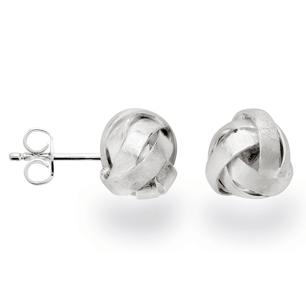 bastian silver satin finish knot style stud earrings with french fittings 12574