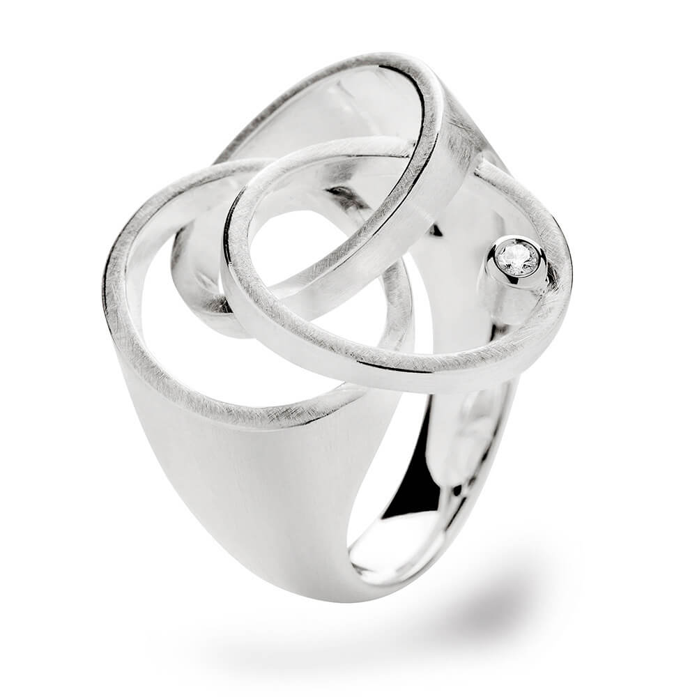 bastian silver satin finish multi loop ring set with one diamond 003ct 12443