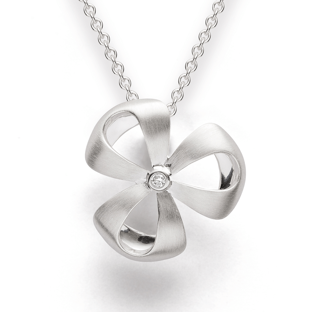 bastian silver satin finish open flower pendant set with a single diamond weighing 002ct 12702