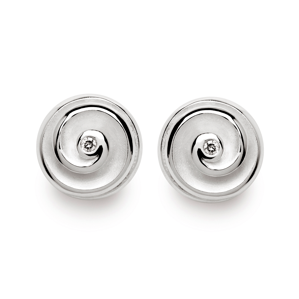 bastian silver swirl stud earrings with centre diamond 002ct 10543