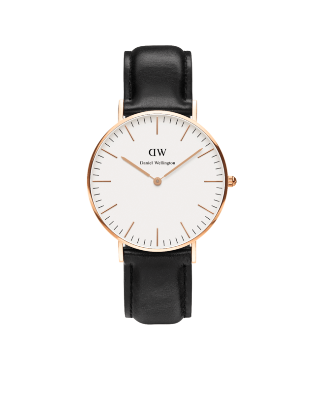 classic 36mm rose on black leather strap 0508dw
