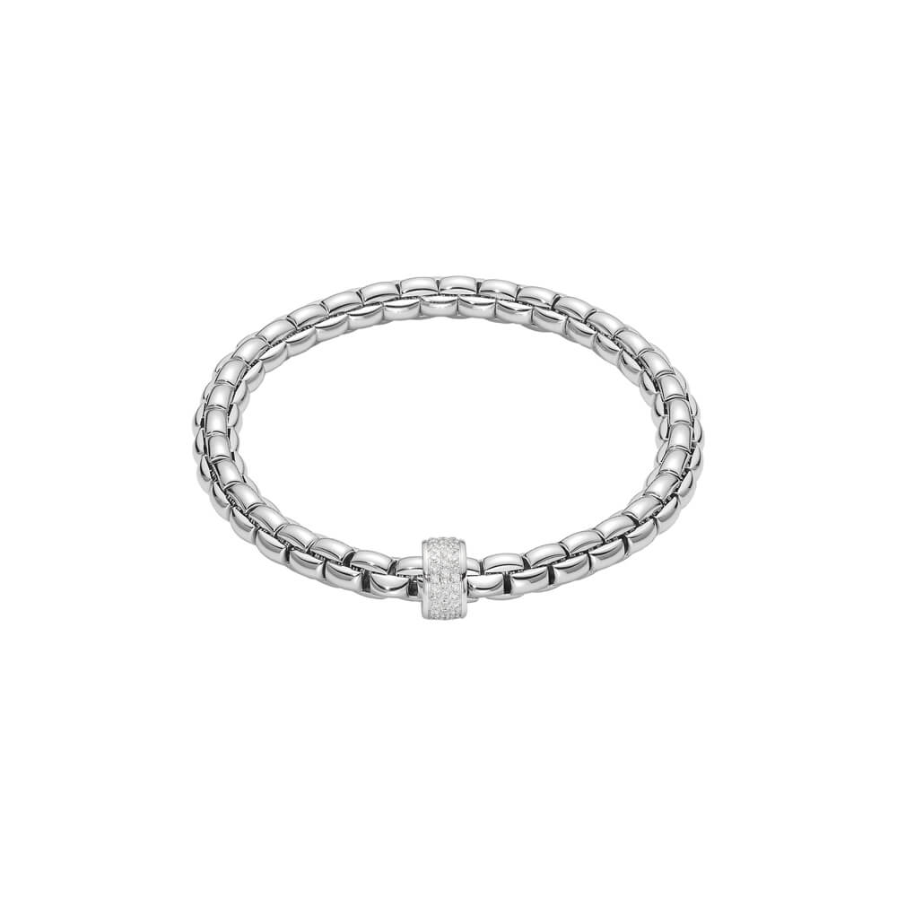 fope 18ct white gold eka flexit bracelet with diamond pave set rondel 053ct 704b pave w