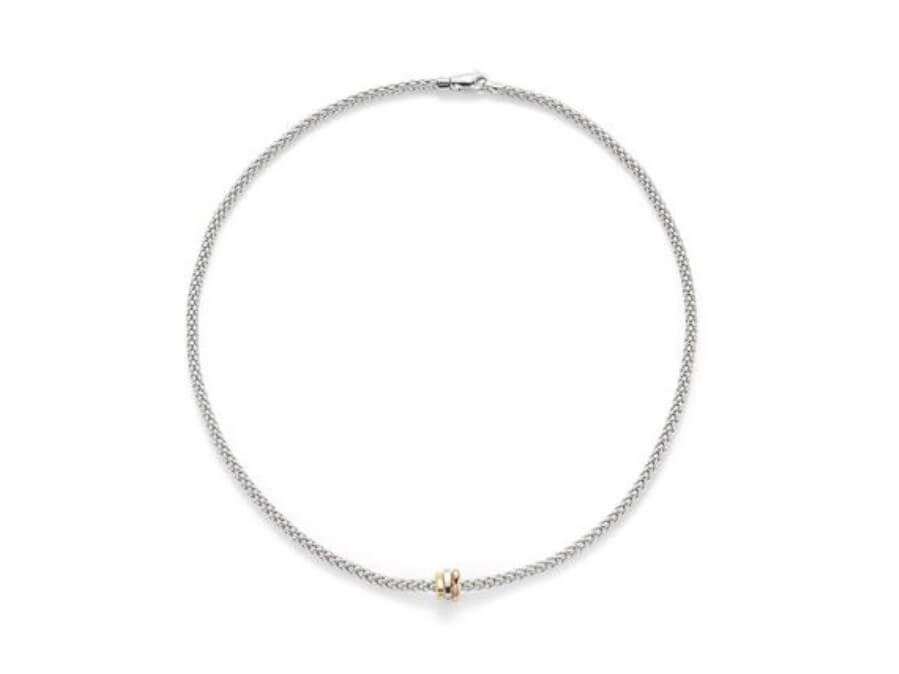 fope 18ct white gold prima design necklet with yellow rose and white gold oval rondel detail 744c white
