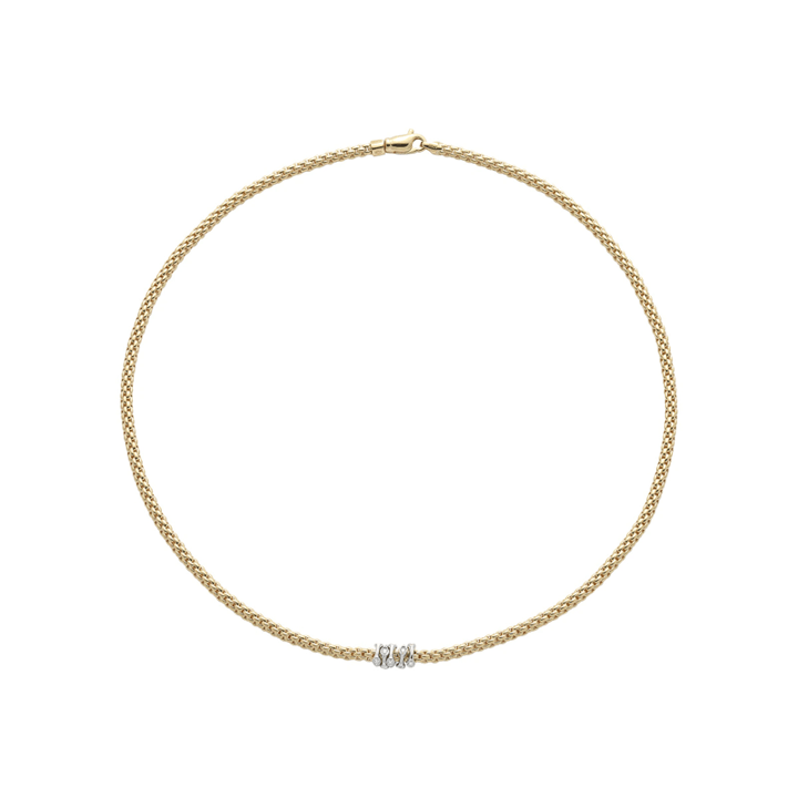 fope 18ct white gold prima necklet with five diamond set bamboo design centre rondel 742c bbr y