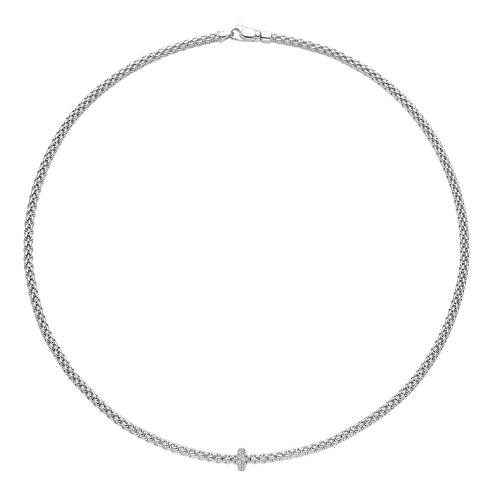 fope 18ct white gold prima necklet with pave set diamond rondel 745c bbr w