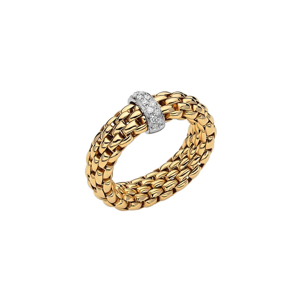 fope 18ct yellow gold vendome flexit ring with pave diamond centre band diamond weight 010ct an559 bbrm y