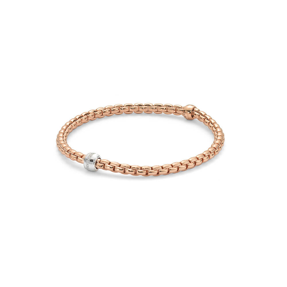 fope eka tiny 18ct rose and white gold bracelet with diamond set centre bead 733b bbm