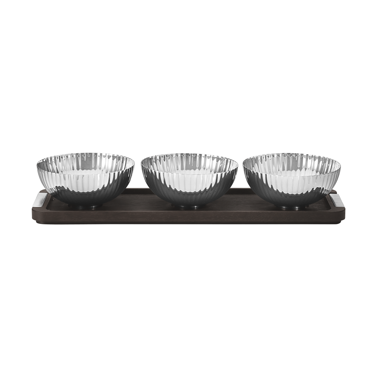 georg jensen bernadotte triple bowl set in stainless steel and wooden stand 10018216