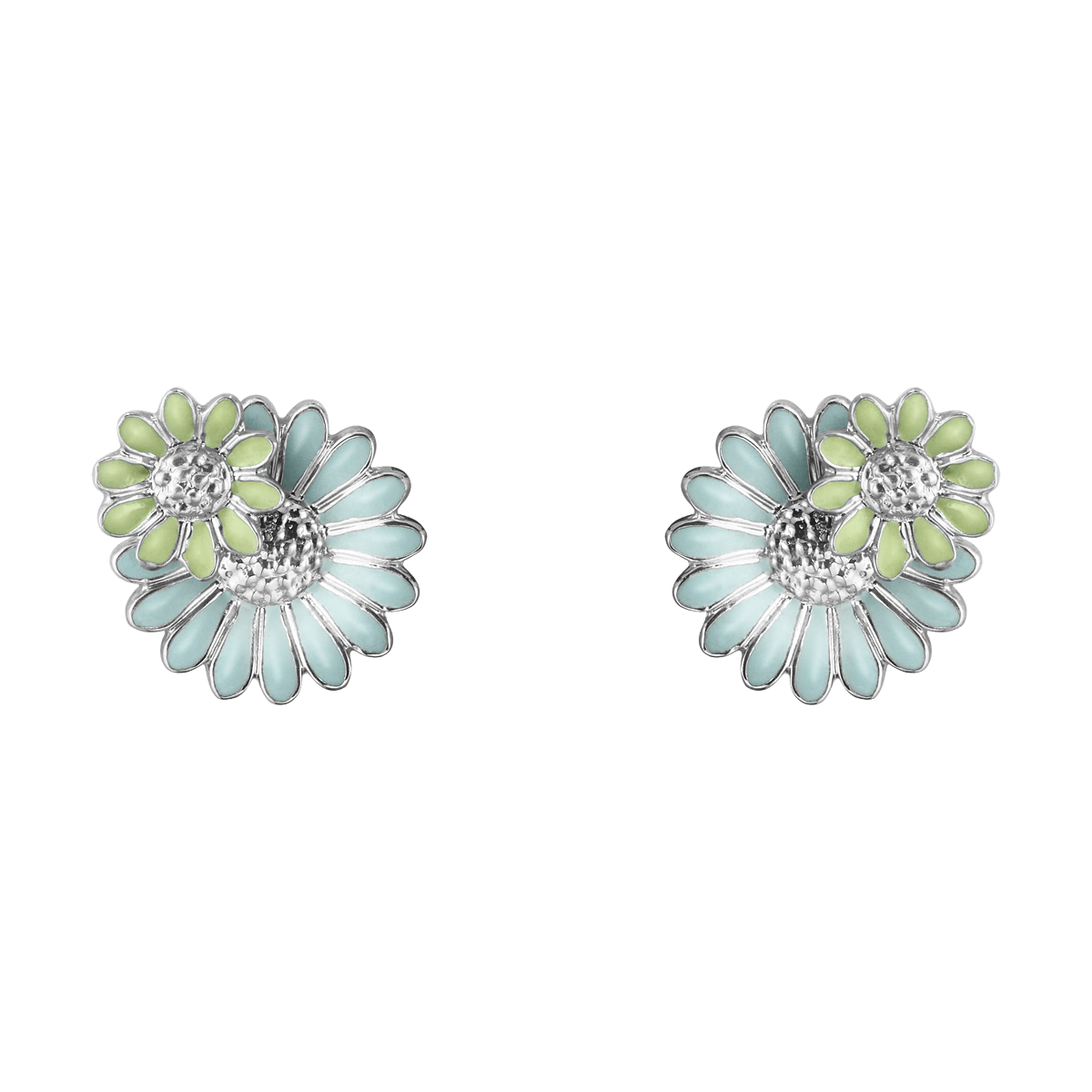 georg jensen daisy layered blue and green enamel silver stud earring 20001125