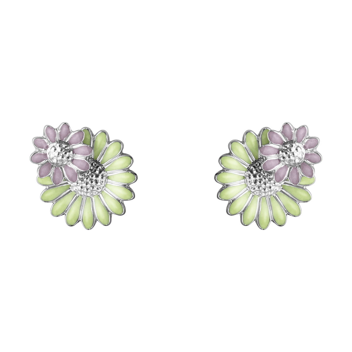 georg jensen daisy layered stud earrings in silver with pink and green enamel 20001126