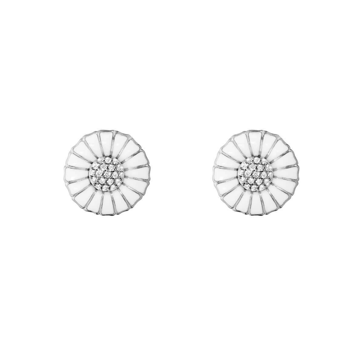 georg jensen silver and white enamel diamond set daisy stud earrings 10010538