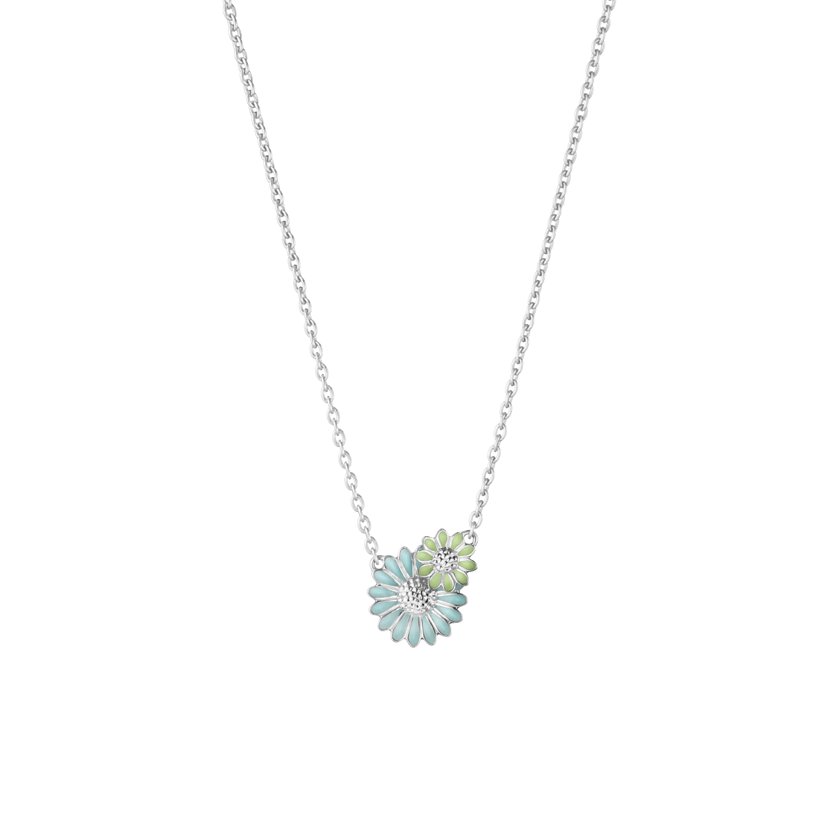 georg jensen silver blue and green enamel daisy pendant on chain 20001105