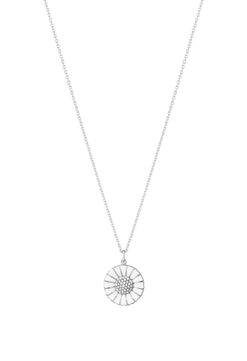 georg jensen silver white enamel and diamond daisy pendant and chain 10010536