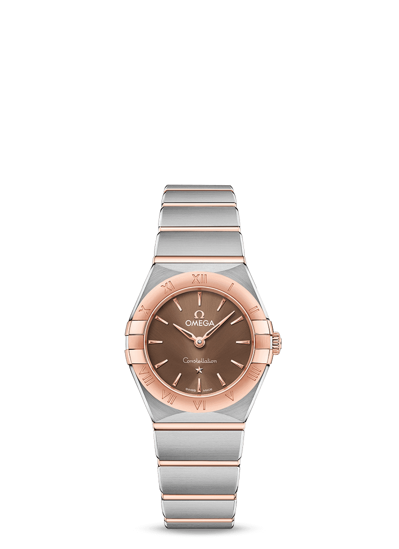 omega constellation manhattan 25mm steel and sedna gold with brown dial 13120256013001