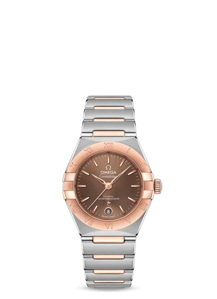 omega constellation manhattan co axial chronometer steel and sedna gold 29mm on bracelet 13120292013001