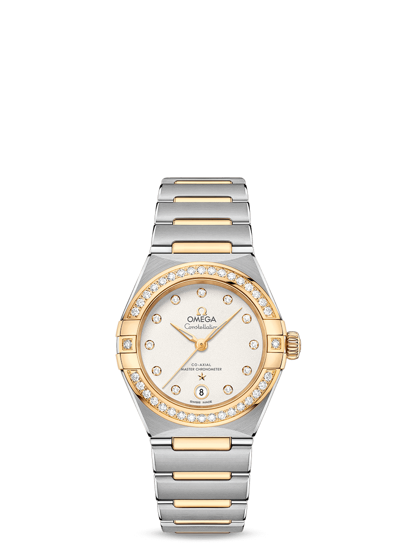 omega constellation manhattan in steel and yellow gold with diamond dial bezel 13125292052002