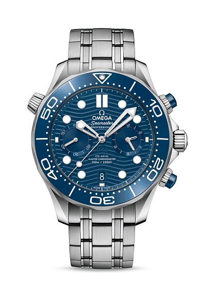 omega seamaster 300m chronograph 44m with blue dial on steel bracelet 21030445103001