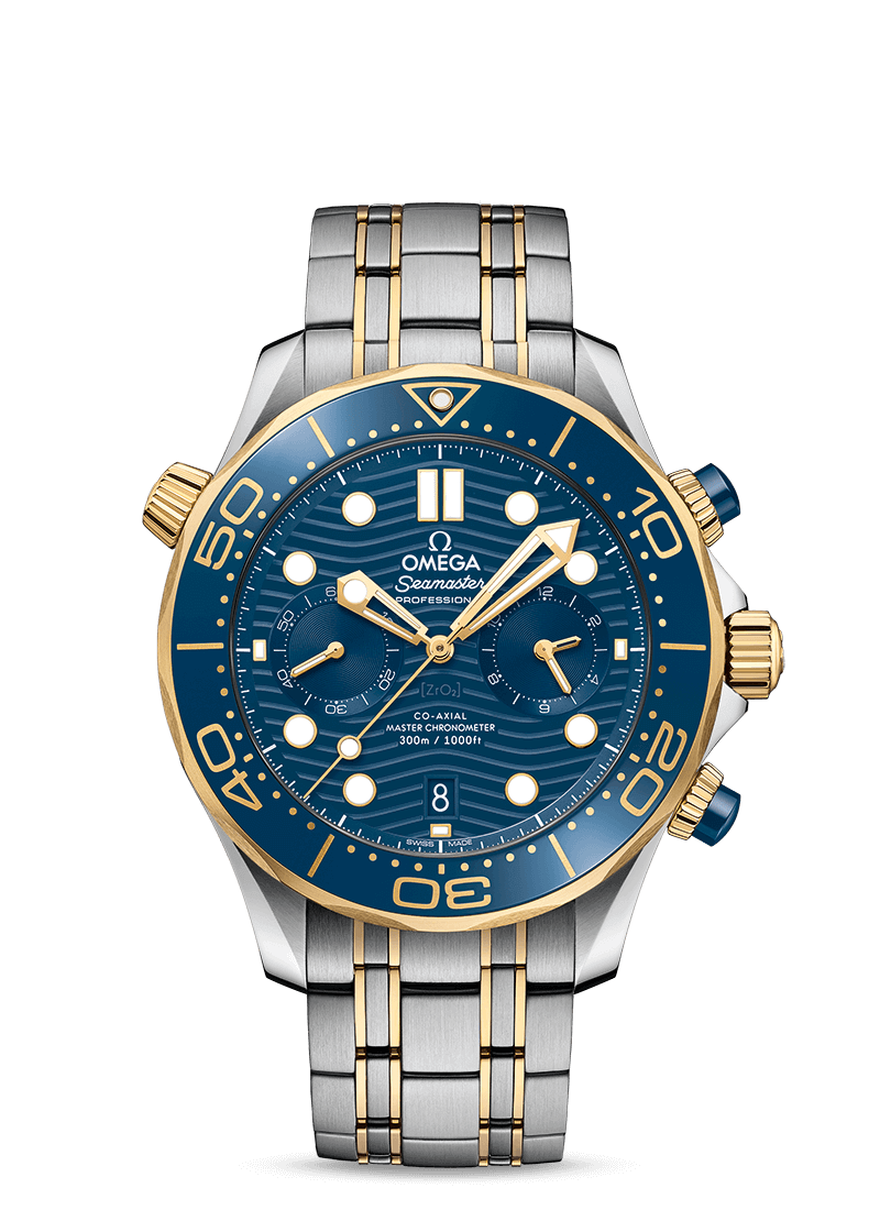 omega seamaster 300m chronograph 44mm with blue dial in steel yellow gold 21020445103001
