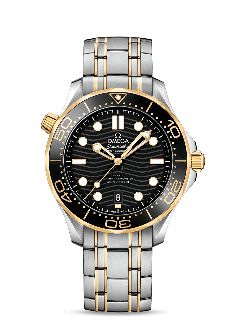 omega seamaster diver 300m in stainless steel yellow gold on bracelet 21020422001002