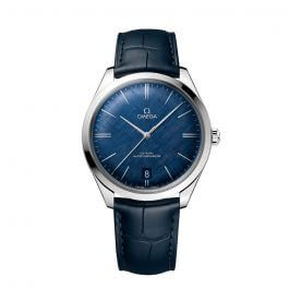 omega tresor 40mm with blue dial on blue leather strap 43513402103001