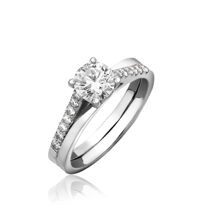 platinum diamond solitaire ring with diamond shoulders 17916n21