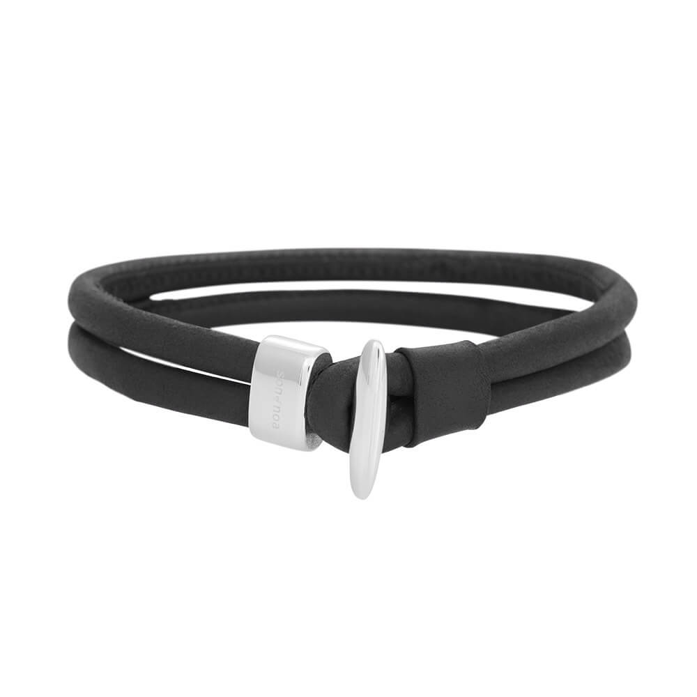 son of noa black calf leather bracelet double strand 21cm length wih steel clasp 897 007 black21