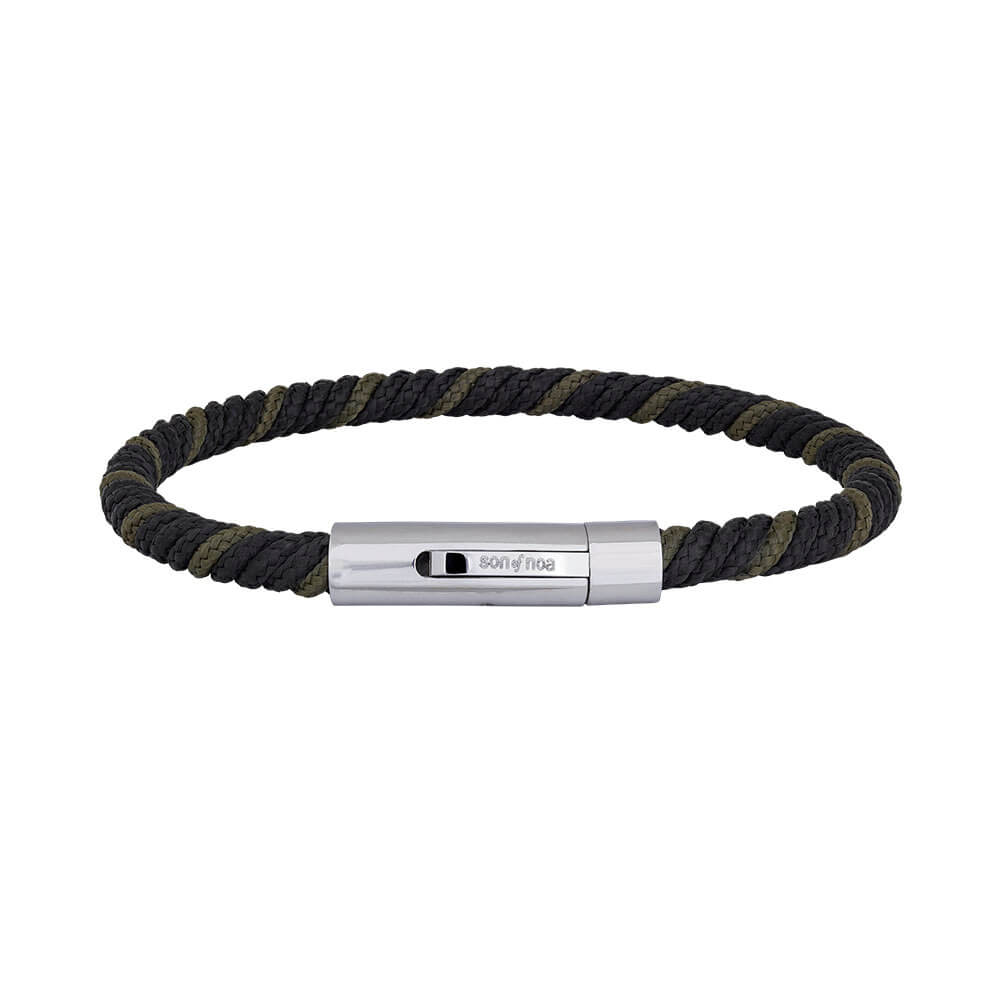 son of noa black green cord bracelet 5mm width and 23cm length with steel clasp 889 001 bg23