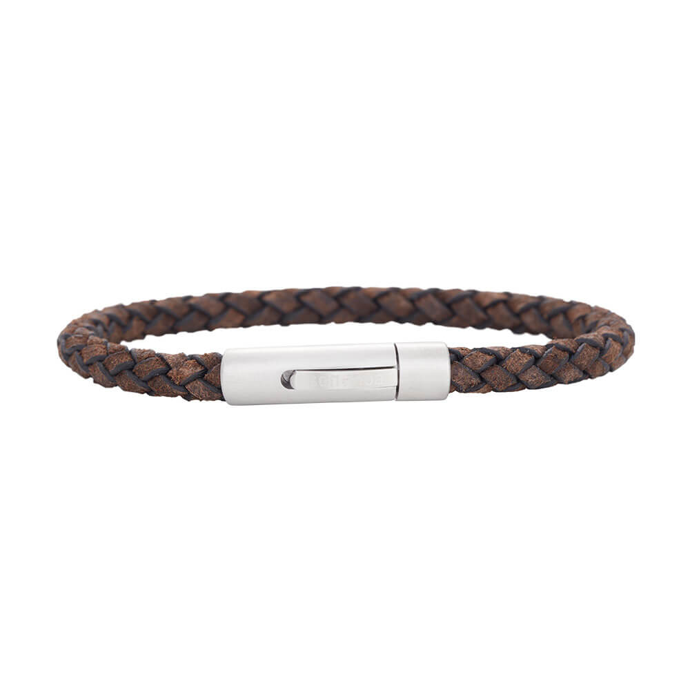 son of noa dark brown woven calf leather bracelet 21cm with steel clasp 897 008 grey21