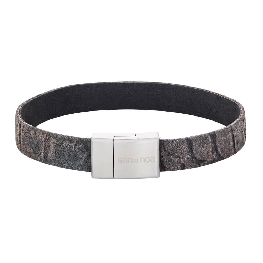 son of noa grey calf leather bracelet with steel clasp 21cm in length 897 013 grey21