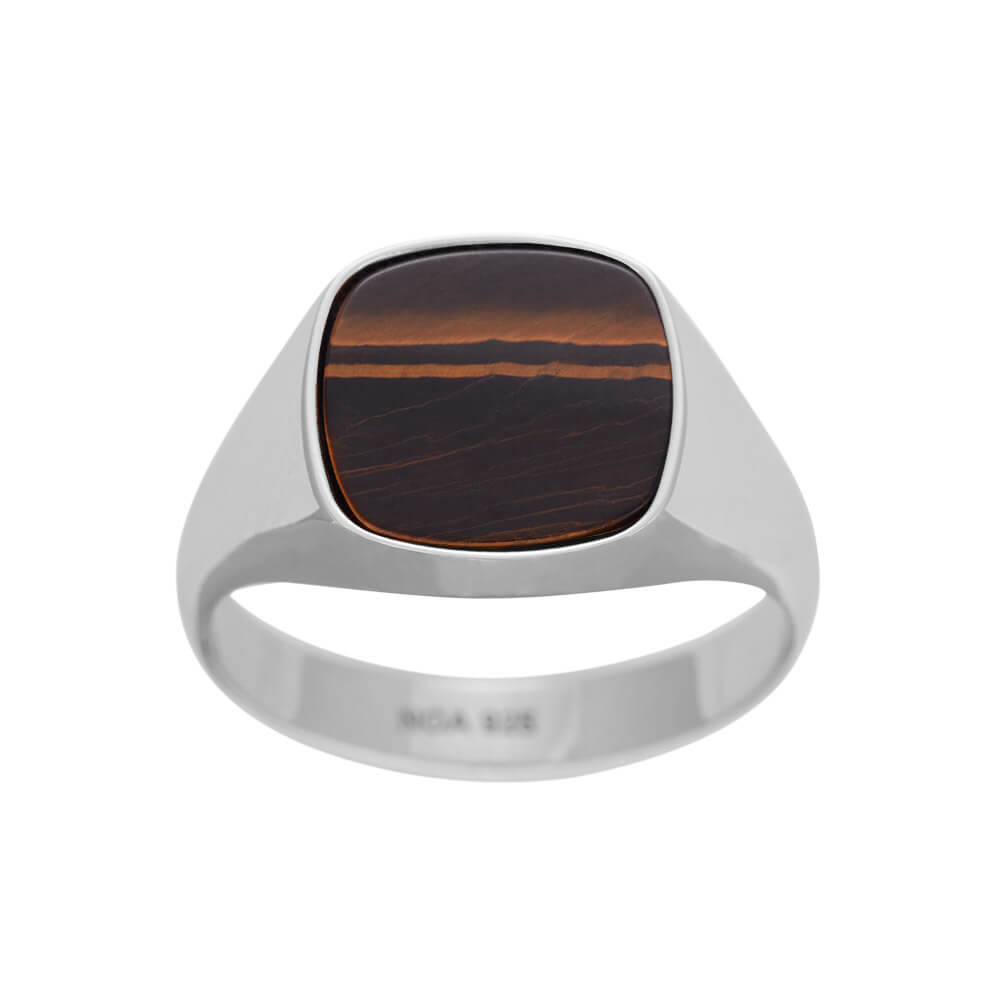 son of noa rhodium plated silver polished signet ring with yellow tigers eye stone 167 001